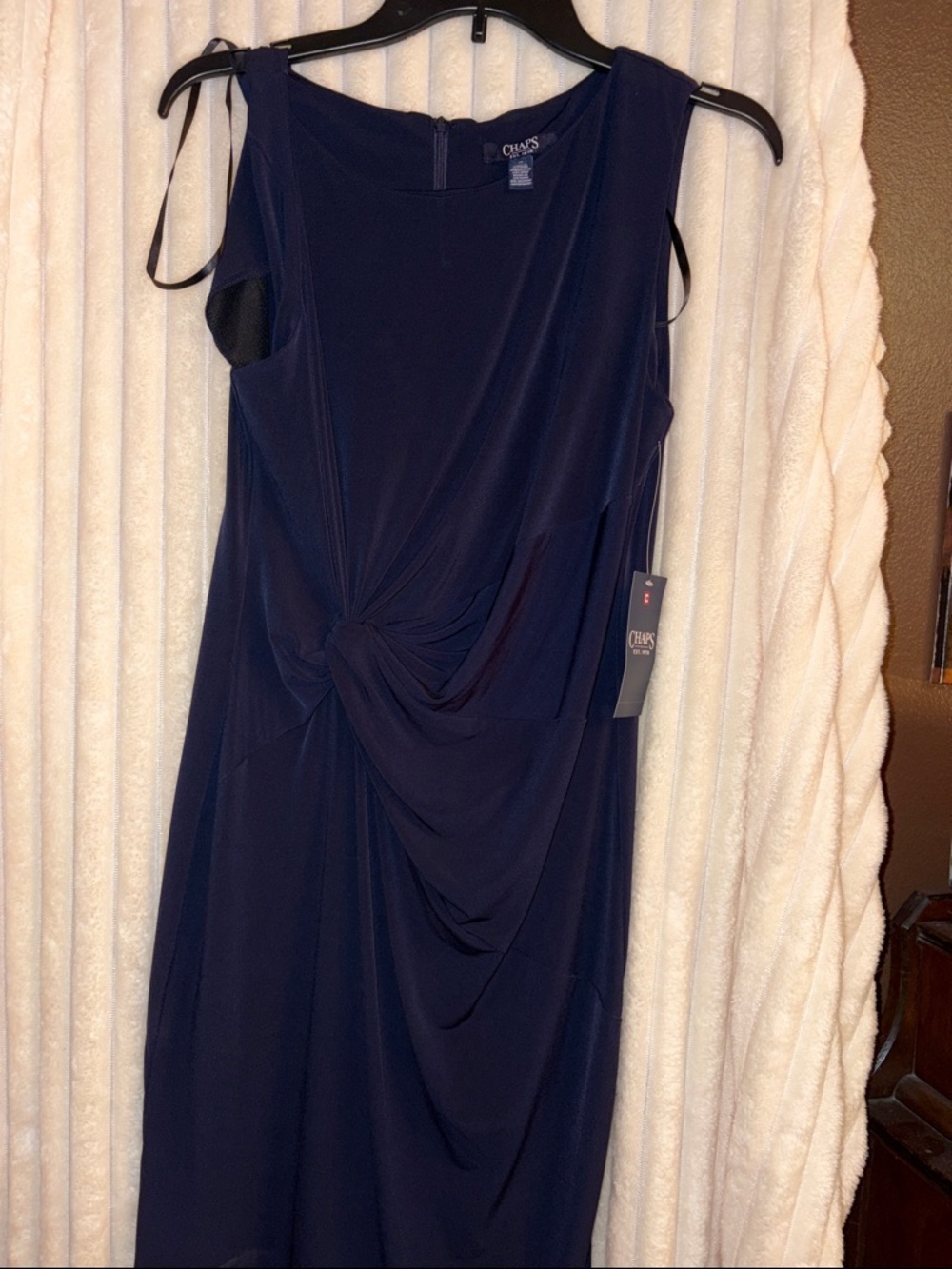 Chaps Navy Sleeveless Twist-Front Midi Dress